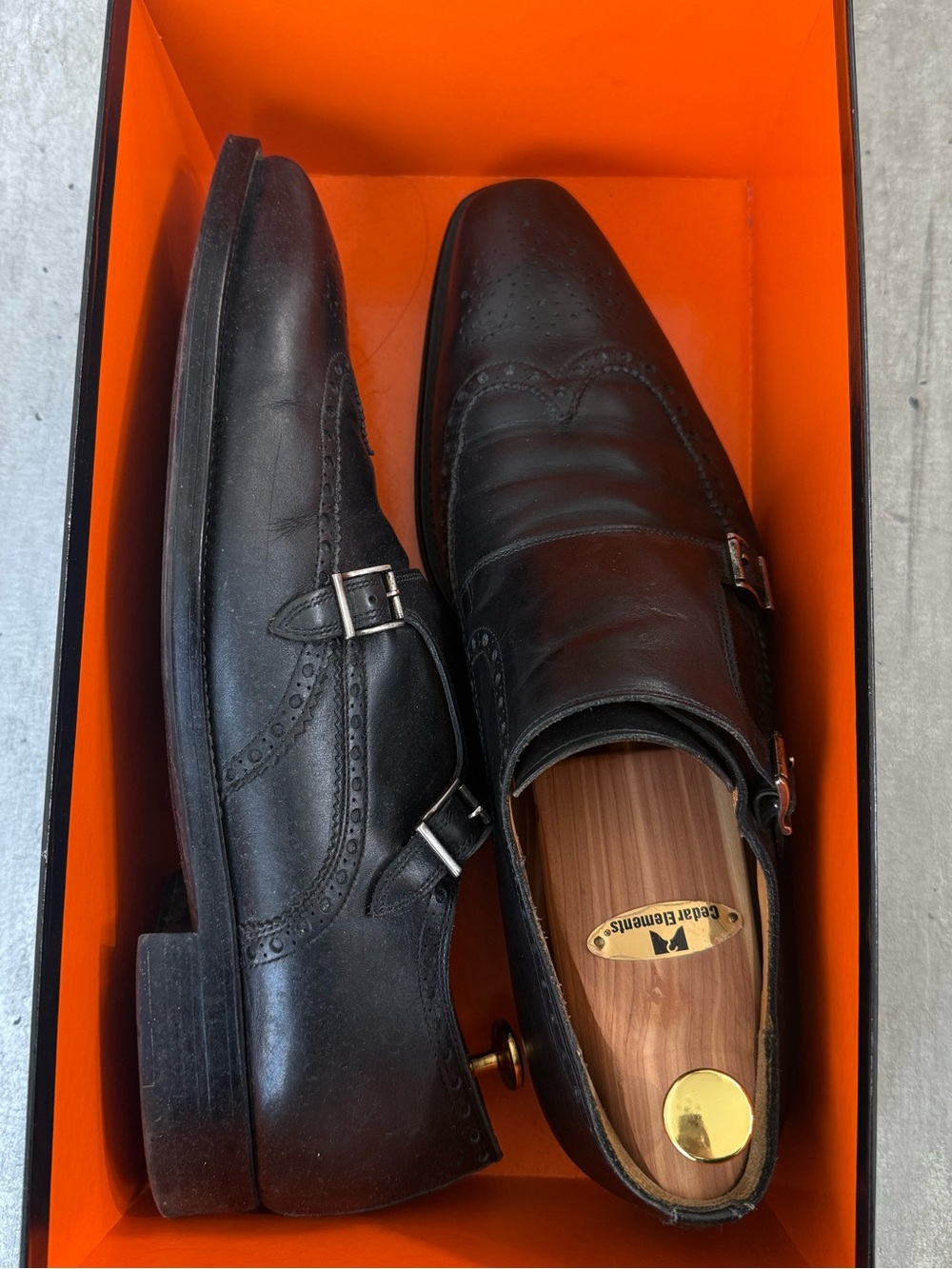 Magnanni Black Leather Double Monk Strap Brogue Shoes